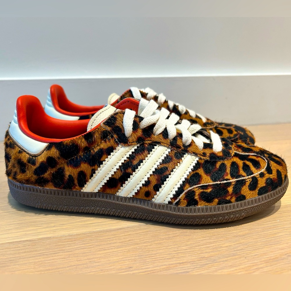 Adidas Samba OG Leopard Pony Hair Sneakers | Red & Cream | Size 5.5